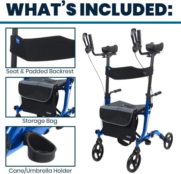 643597d463b87a6d8e4bb95d-vive-mobility-upright-walker-with-seat HeaRollator Walkers for Seniors with Seat Blue